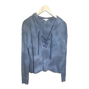 American Eagle Womens Blue Long Sleeve Rolled Hem Tye-Dye Crop Hoodie Size M